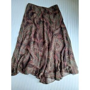 Lauren Ralph Lauren Skirt Silk 6 Paisley Layered Boho Fairy Flowy Midi Chiffon